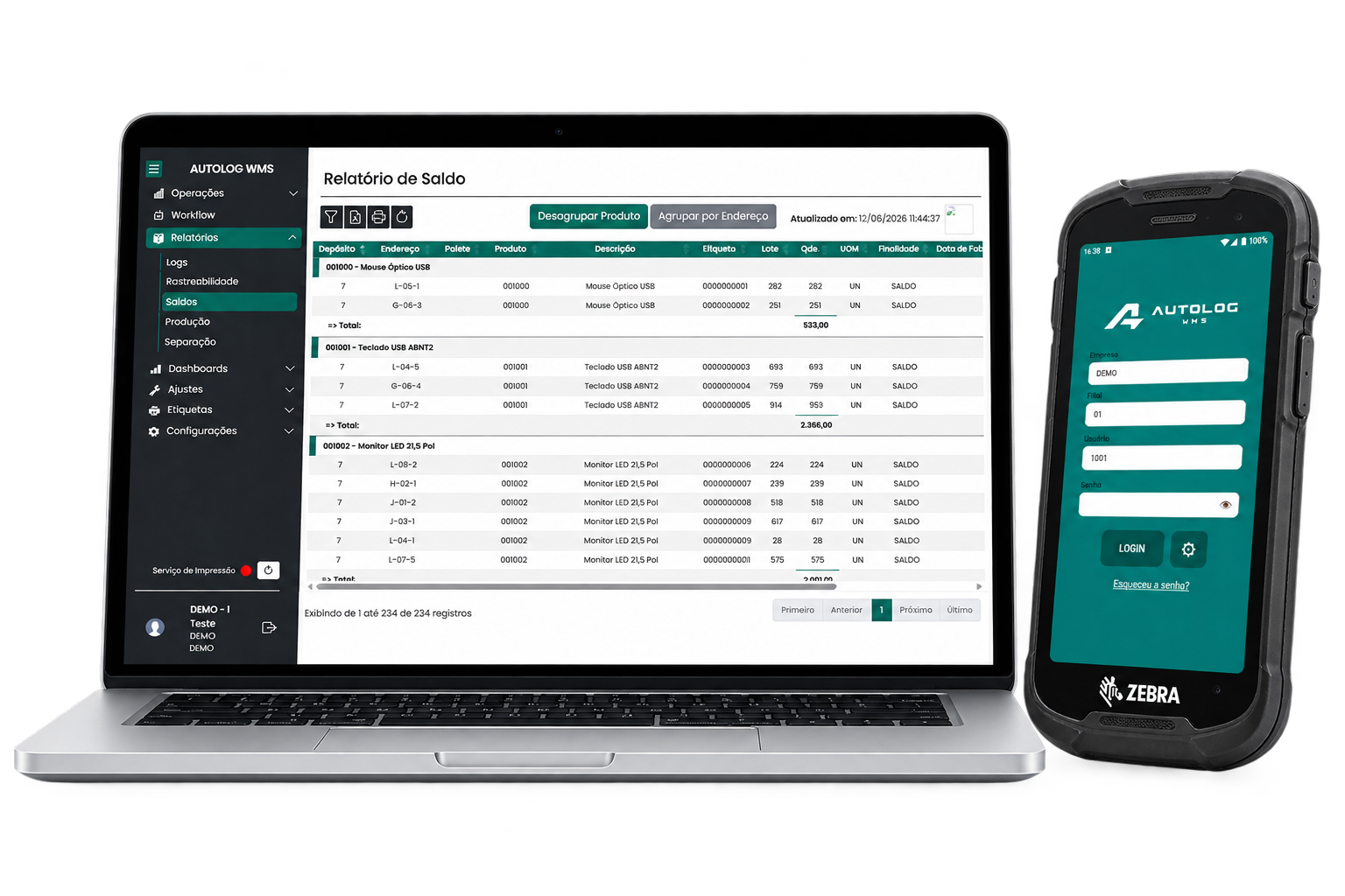Autolog WMS em computador e coletor